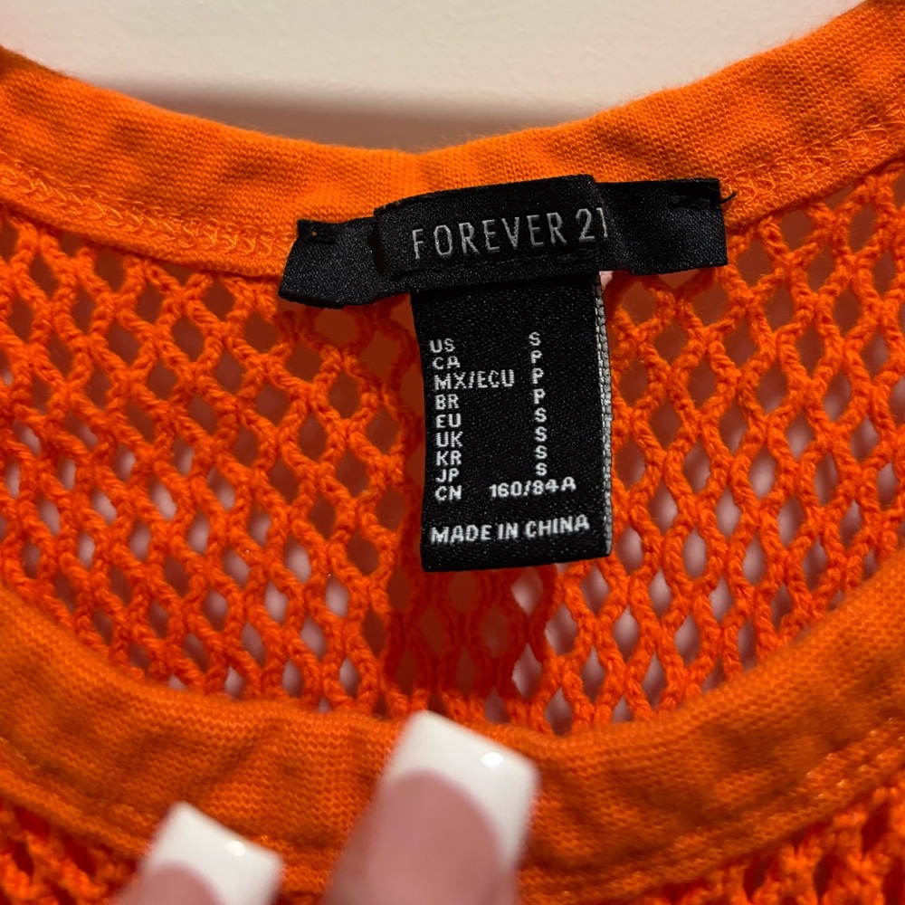 Forever 21 Bright Orange Mesh Crop Top - Picture 2 of 3
